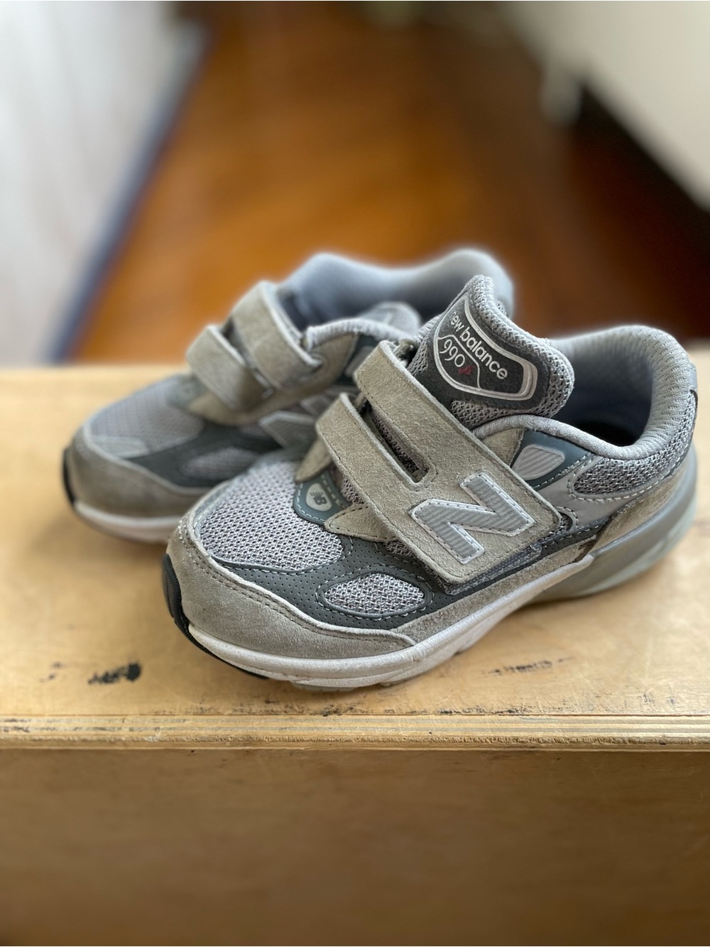 New Balance Kids' Gray and Light Gray Hook-and-Loop Sneakers